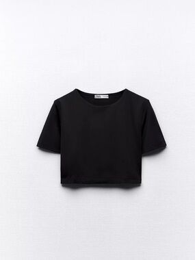 Zara Polyamide Black Short Sleeve Cropped Tee
